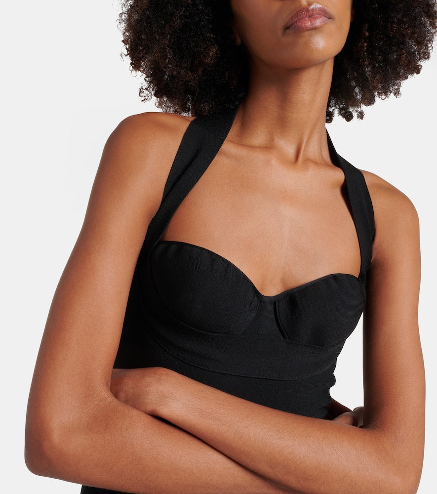 Alaia Ribbed-knit halterneck minidress