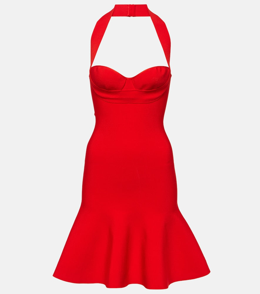 Alaia Ribbed-knit halterneck minidress. Alaia 罗纹针织露背迷你连衣裙