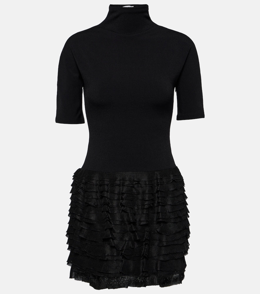 Alaia Ruffled high-neck jersey minidress. Alaia 荷叶边高领针织迷你连衣裙