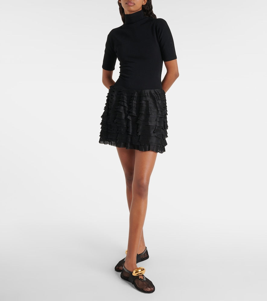 Alaia Ruffled high-neck jersey minidress
