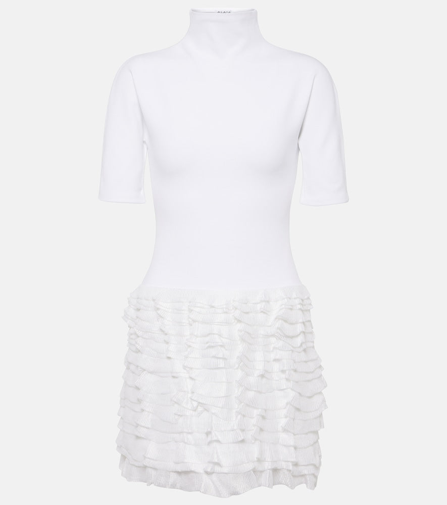 Alaia Ruffled high-neck jersey minidress. Alaia 荷叶边高领针织迷你连衣裙