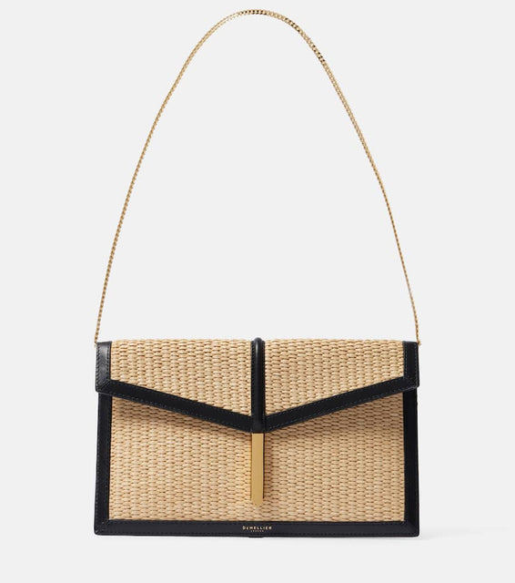 DeMellier Tokyo leather-trimmed raffia clutch. Shop DeMellier Clutches for women now.