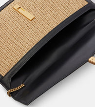 DeMellier Tokyo leather-trimmed raffia clutch
