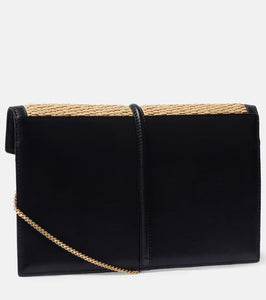DeMellier Tokyo leather-trimmed raffia clutch