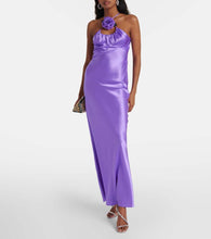 Rodarte Floral-appliqué silk charmeuse gown