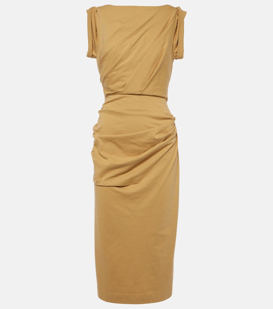 Dries Van Noten Gathered cotton jersey midi dress. Dries Van Noten 褶皱棉质针织中长连衣裙
