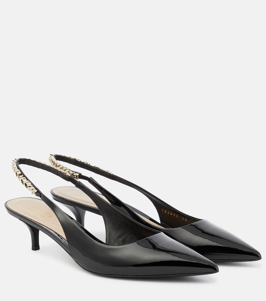 Gucci Gucci Signoria patent leather slingback pumps - Gucci Gucci Signoria漆皮露跟高跟鞋