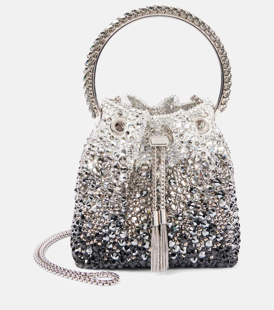 Jimmy Choo Bon Bon embellished bucket bag. Shop Jimmy Choo Top-Handle Bags for women now.