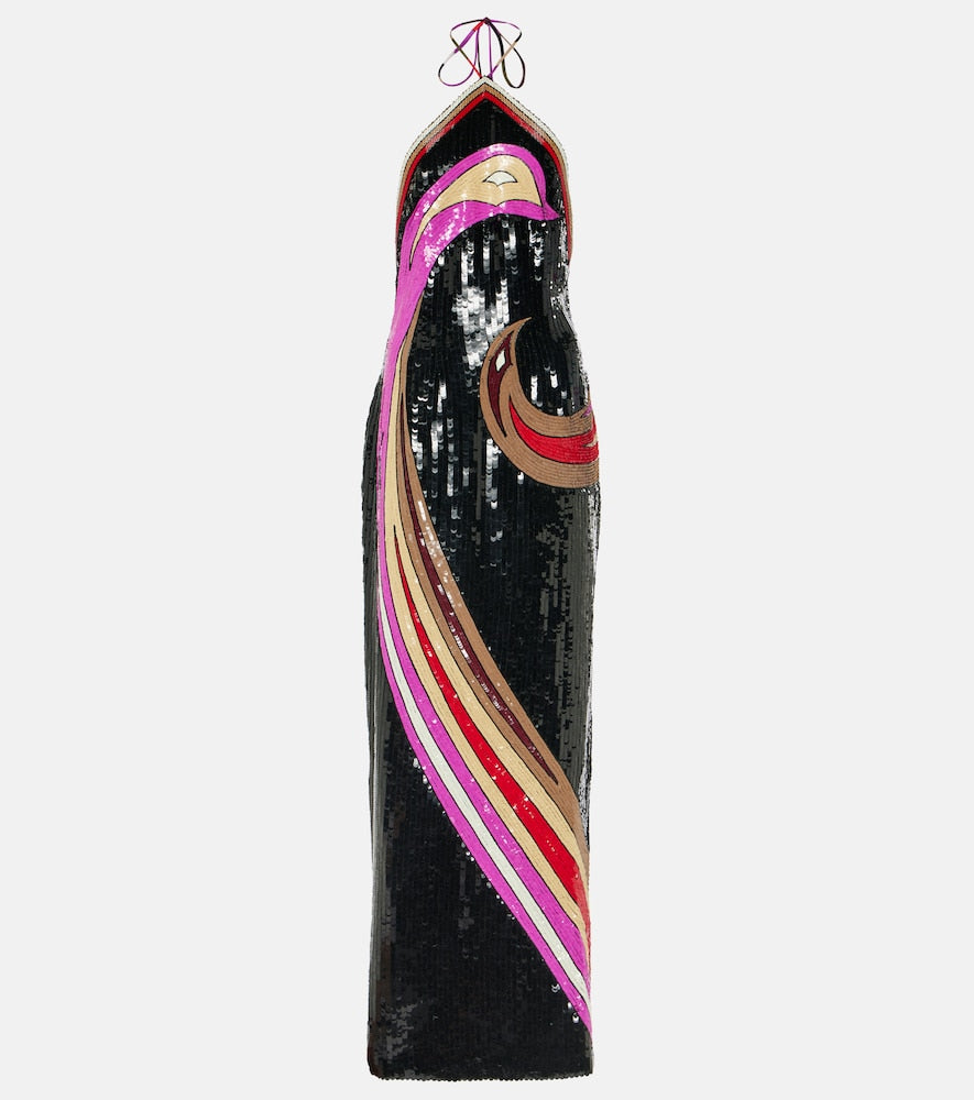 Pucci Sequined printed halterneck gown. Pucci亮片印花露背礼服