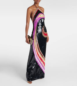Pucci Sequined printed halterneck gown