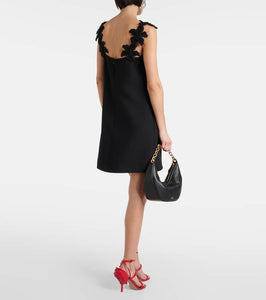 Valentino Floral-appliqué wool and silk minidress