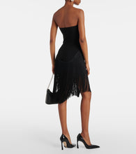 Norma Kamali 18" Fringe Bishop strapless minidress