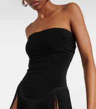 Norma Kamali 18" Fringe Bishop strapless minidress