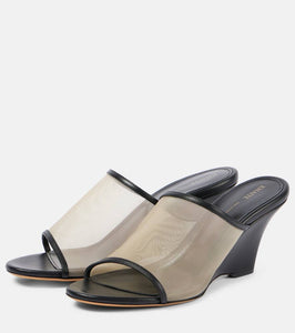 Khaite Marion leather and mesh wedge mules