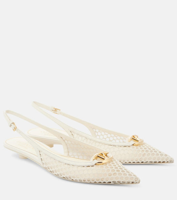 Valentino Garavani VLogo mesh and leather slingback flats