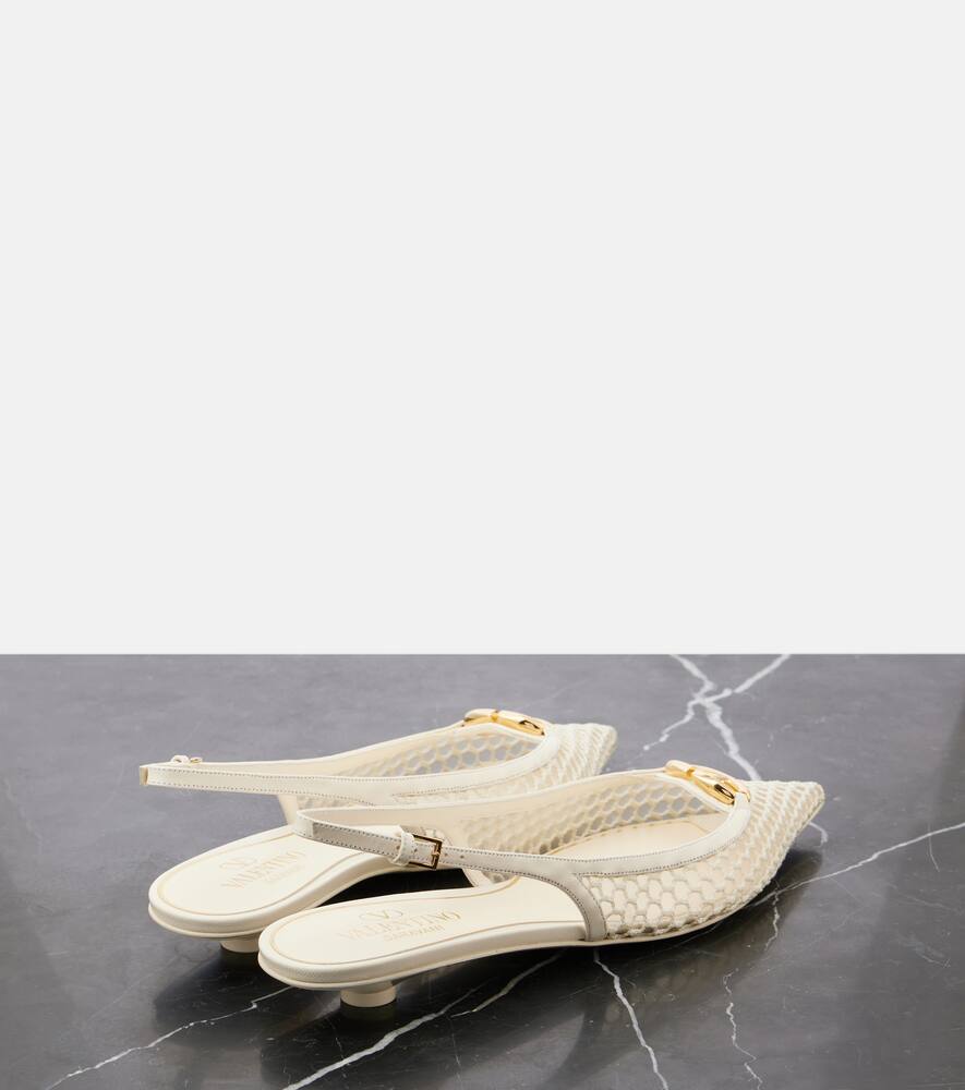 Valentino Garavani VLogo mesh and leather slingback flats