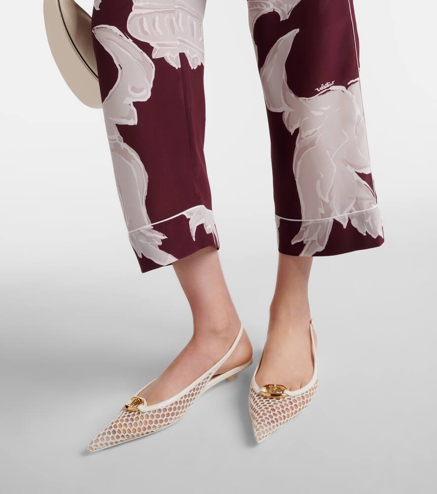 Valentino Garavani VLogo mesh and leather slingback flats