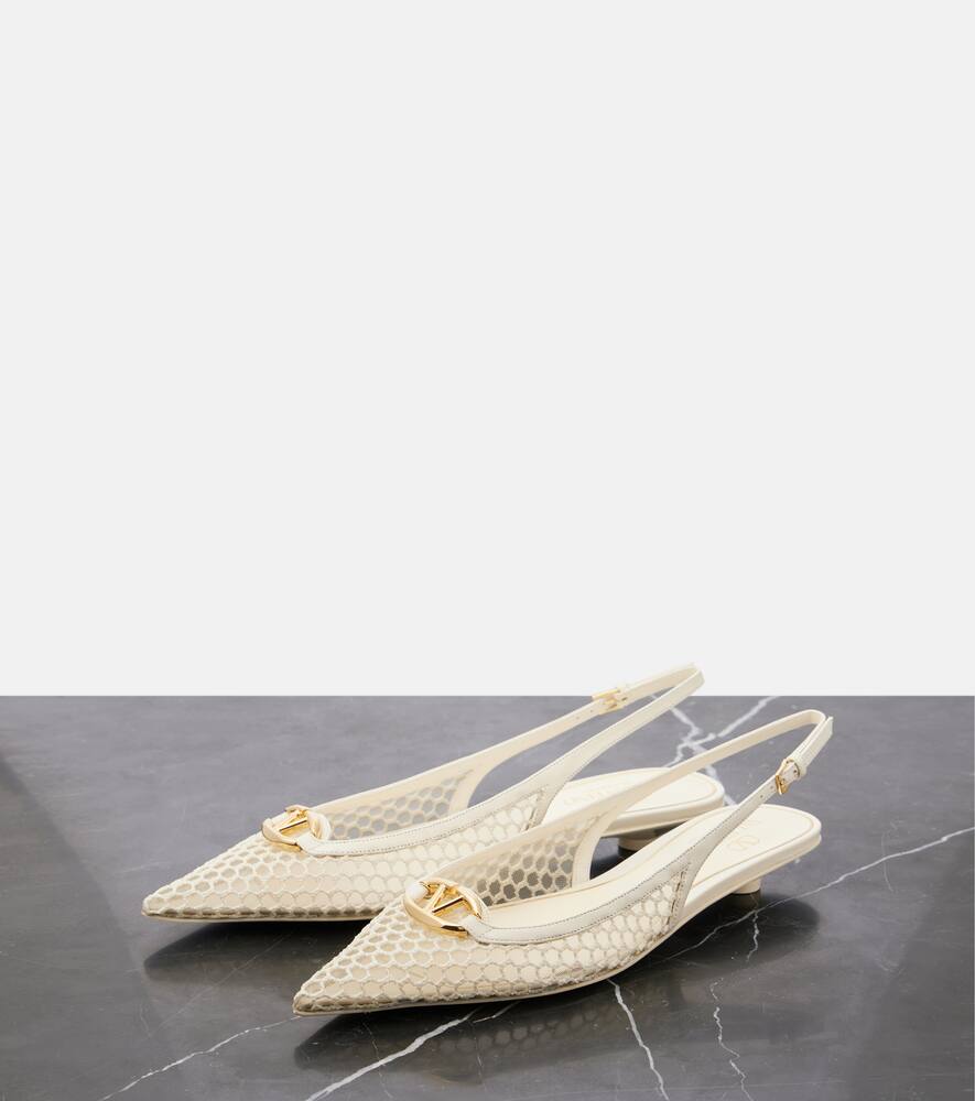Valentino Garavani VLogo mesh and leather slingback flats