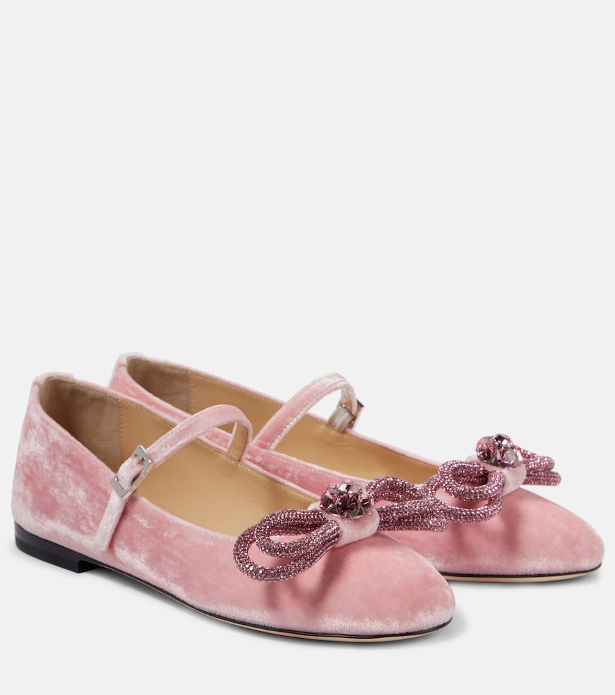 Mach & Mach Double Bow velvet ballet flats - Mach & Mach 双蝴蝶结丝绒芭蕾平底鞋