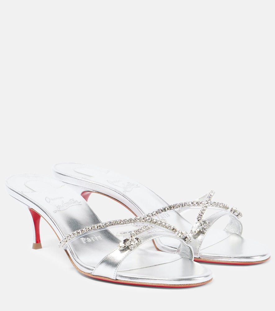 Christian Louboutin Queen 55 embellished leather sandals in Silver - Heeled Sandals