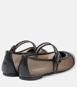 Aquazzura Solstice mesh and leather Mary Jane flats