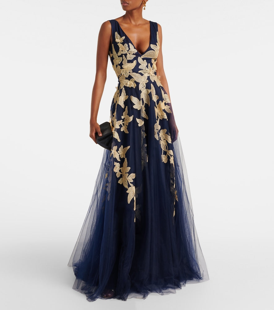Costarellos Arcangela appliqu√É¬© tulle gown