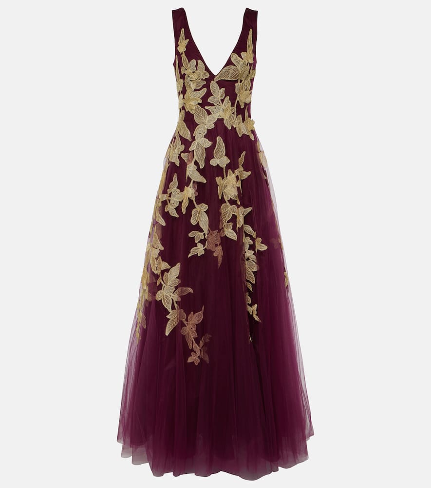 Costarellos Floral appliqu√É¬© tulle gown