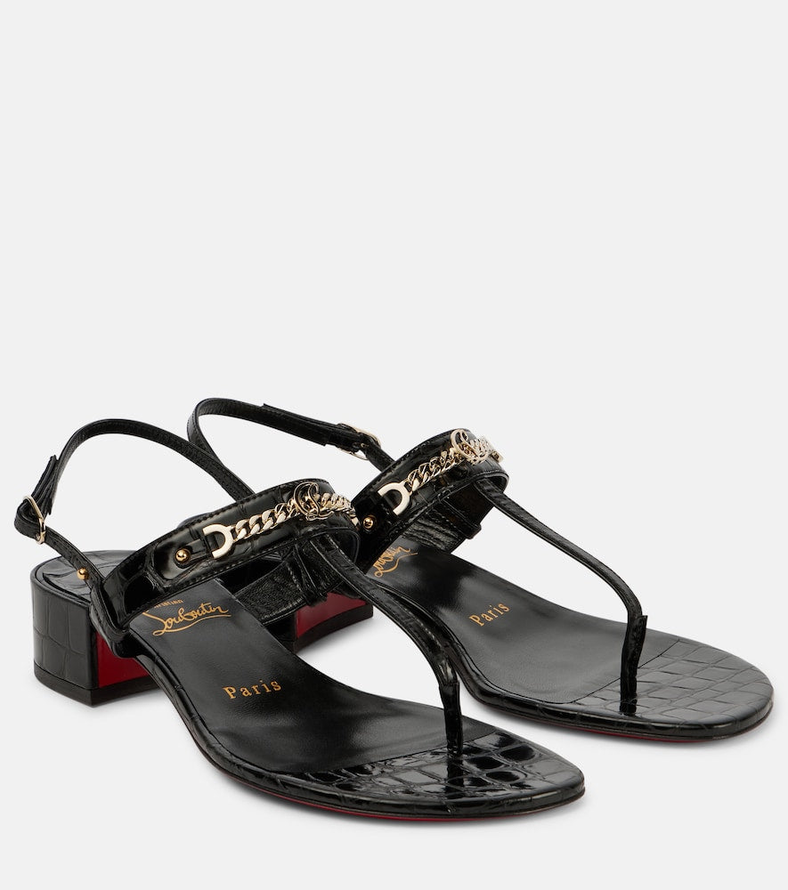 Christian Louboutin MJ Thong croc-effect leather sandals in Black - Flat Sandals