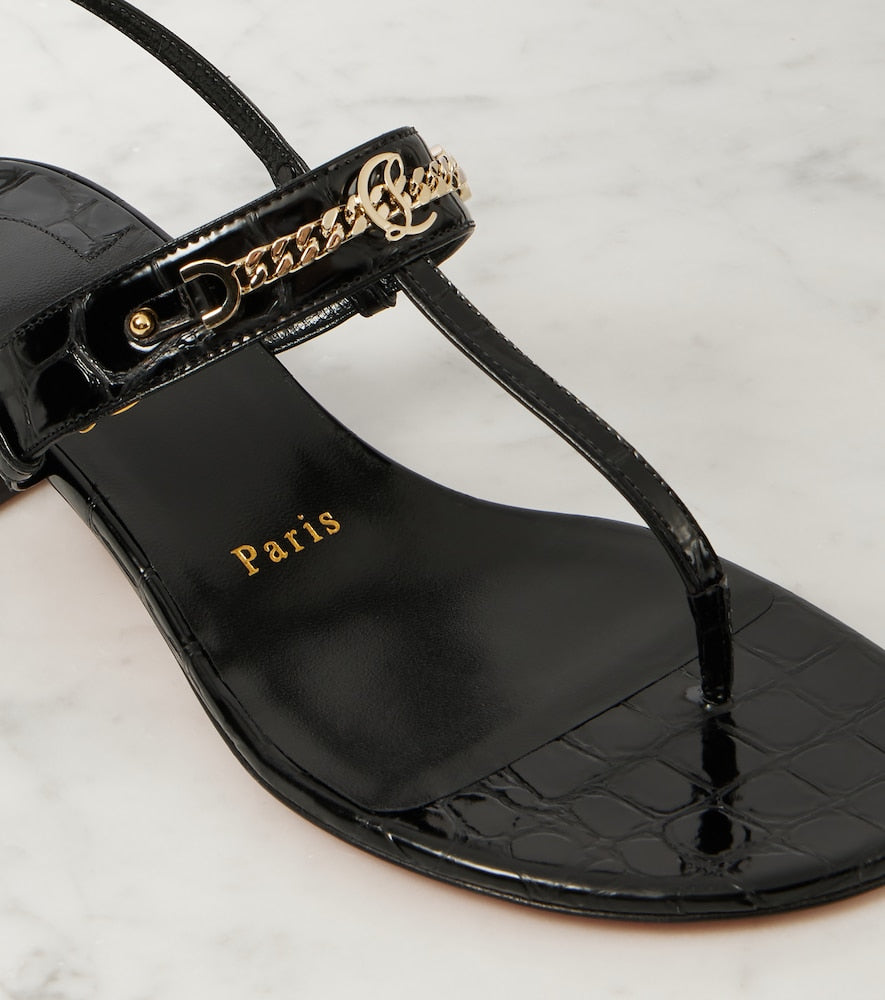 Christian Louboutin MJ Thong croc-effect leather sandals in Black - Flat Sandals