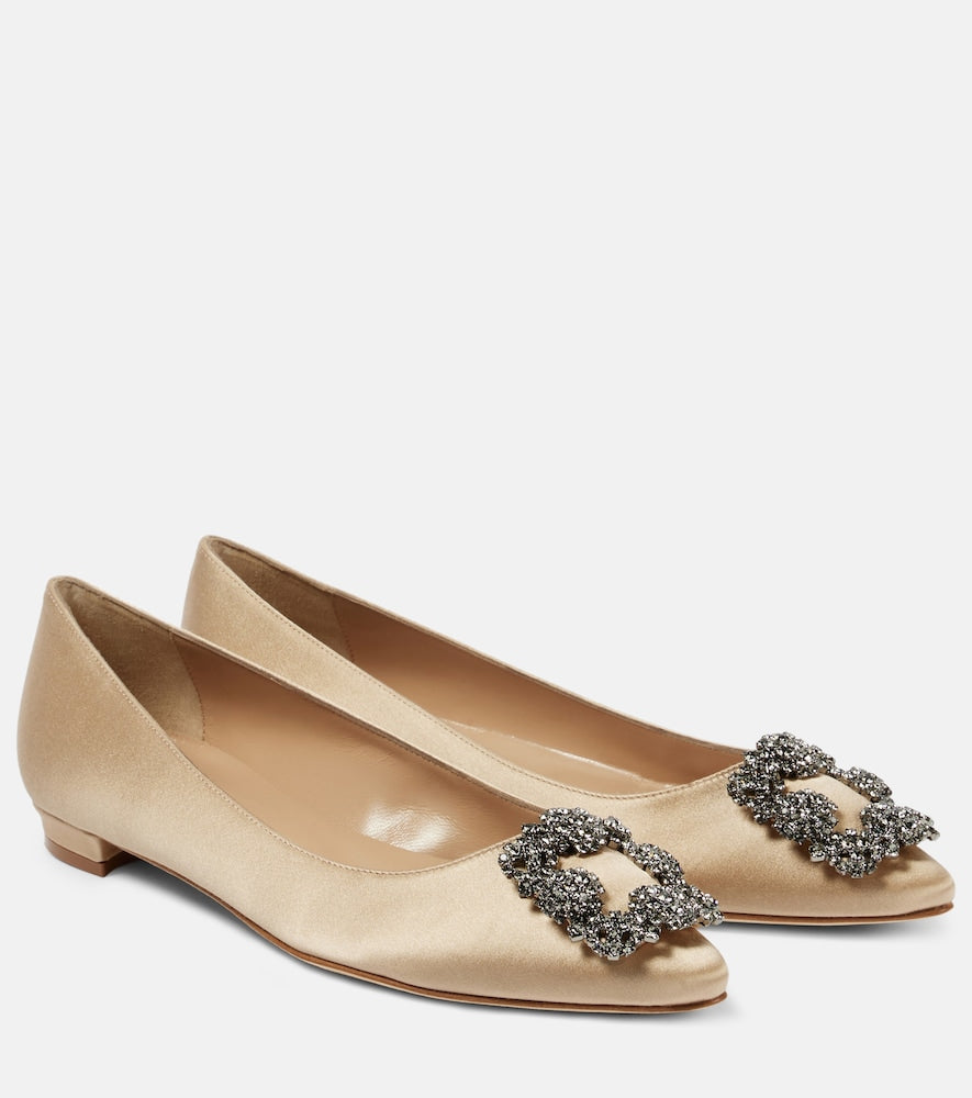 Manolo Blahnik Hangisiflat 70 embellished satin ballet flats - Manolo Blahnik Hangisiflat 70 缀饰缎面芭蕾平底鞋