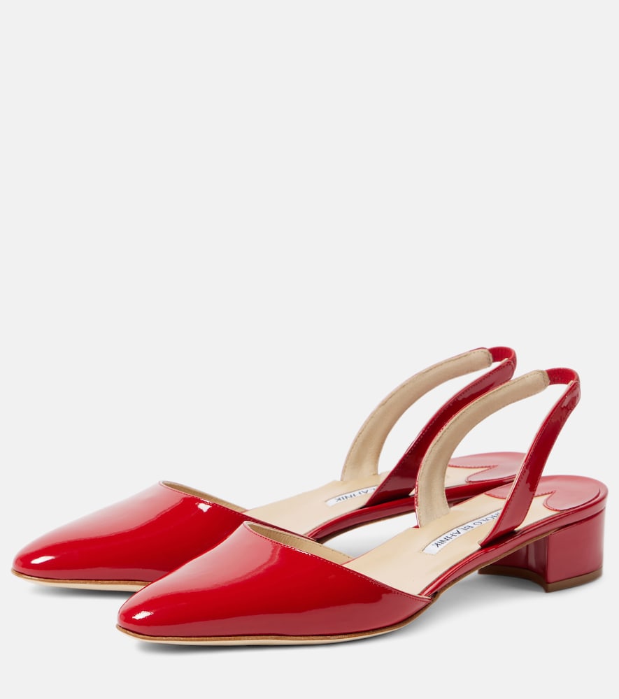 Manolo Blahnik Aspro 30 patent leather slingback pumps