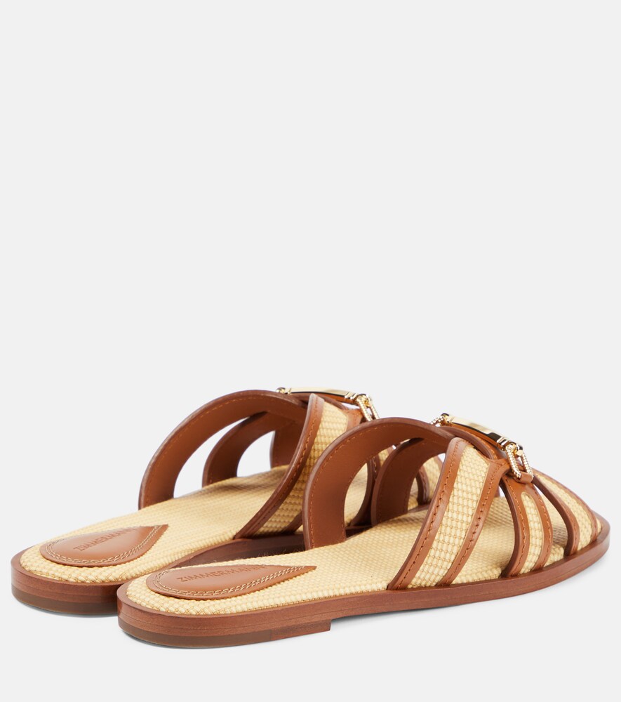 Zimmermann Prisma leather-trimmed raffia slides