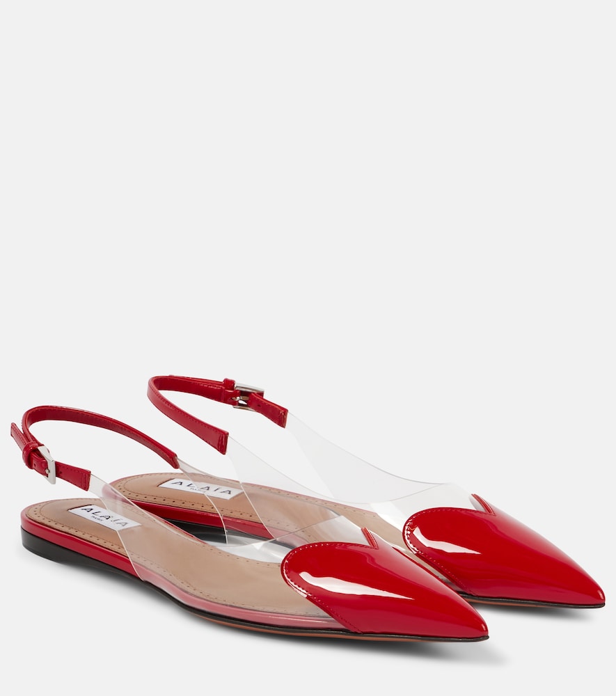 Alaia Le C√Ö¬ìur patent leather and PU slingback flats - Alaia Le C√Öìur 漆皮 PU 露跟平底鞋