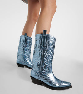 Ganni Embroidered metallic cowboy boots
