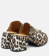 Ganni Leopard-print satin platform mules