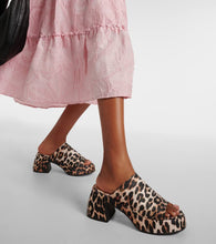 Ganni Leopard-print satin platform mules