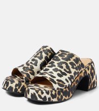 Ganni Leopard-print satin platform mules