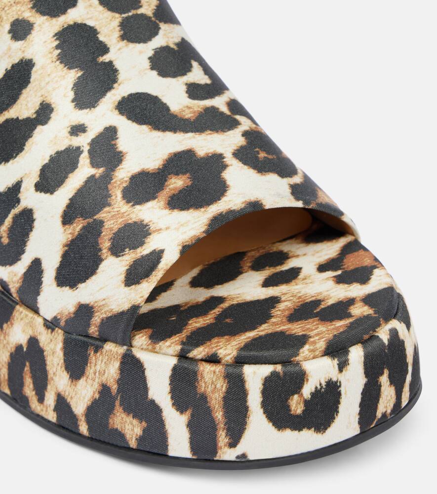 Ganni Leopard-print satin platform mules