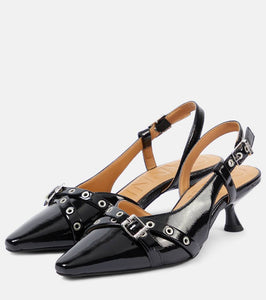 Ganni Eyelets faux leather slingback pumps