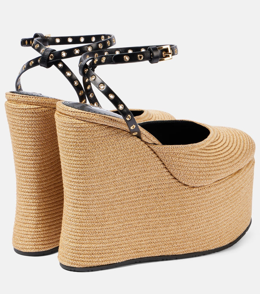 Alaia LA leather-trimmed paper straw wedges