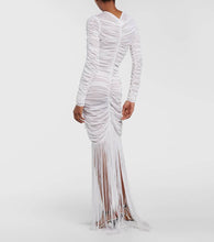 Khaite Guisa fringed shirred silk-blend gown