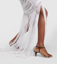 Khaite Guisa fringed shirred silk-blend gown