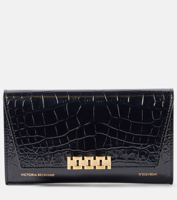 Victoria Beckham Croc-effect leather wallet on chain. Shop Victoria Beckham Clutches for women now.