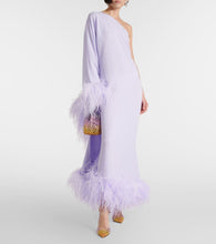 Taller Marmo Balear feather-trimmed one-shoulder crêpe gown