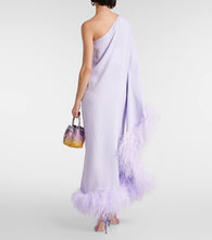 Taller Marmo Balear feather-trimmed one-shoulder crêpe gown