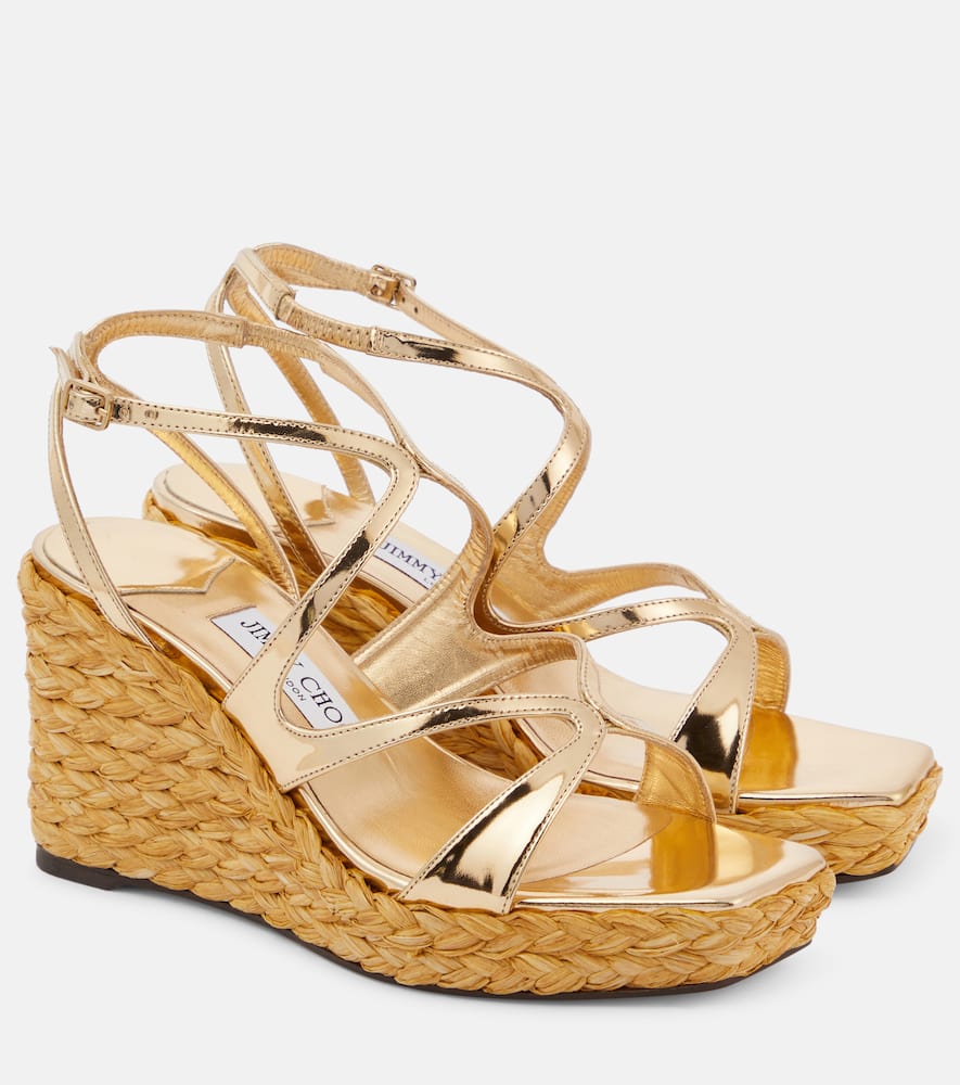 Jimmy Choo Ayla metallic leather espadrille wedges - Jimmy Choo Ayla 金属皮革坡跟草编鞋