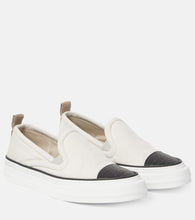 Brunello Cucinelli Monili canvas slip-on shoes