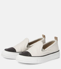 Brunello Cucinelli Monili canvas slip-on shoes