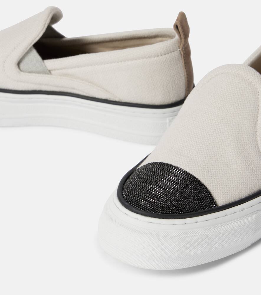 Brunello Cucinelli Monili canvas slip-on shoes
