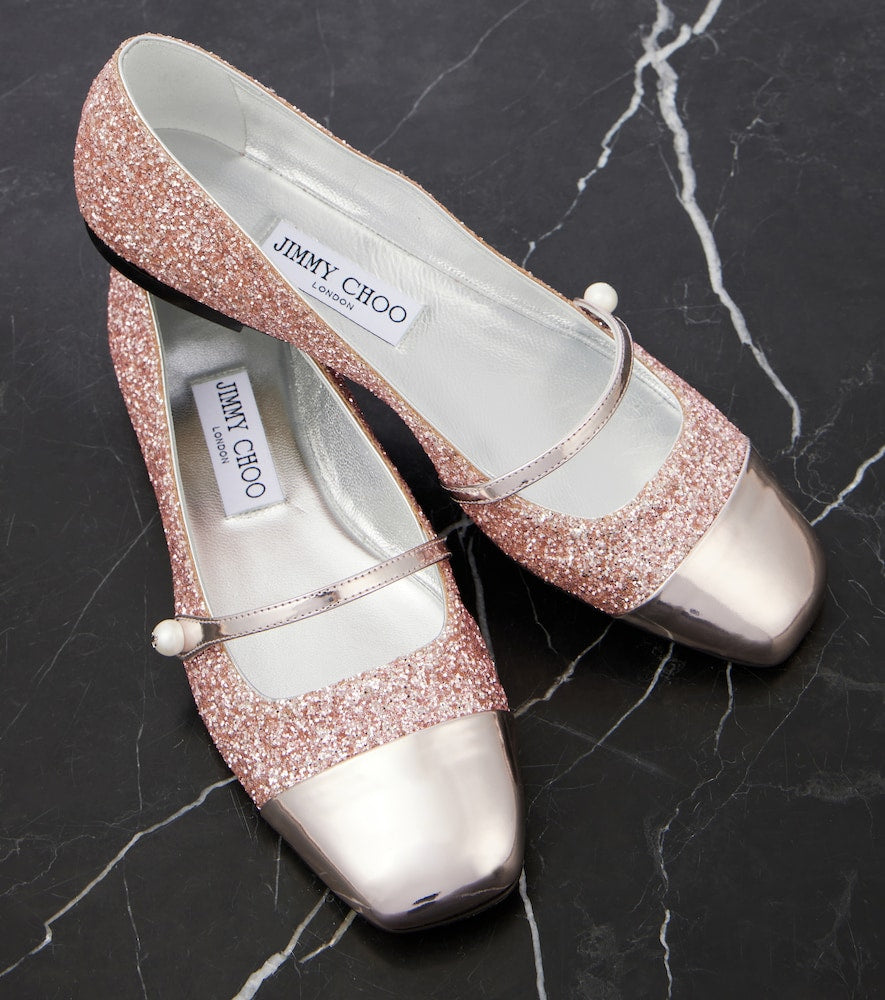 Jimmy Choo Elisa leather-trimmed glitter ballet flats